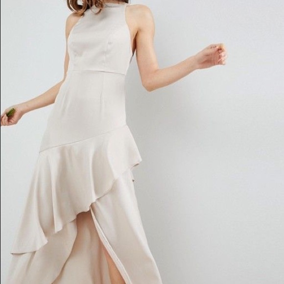 Satin Ruffle Hem Pinny Bodice Maxi by ASOS - Picture 1 of 8